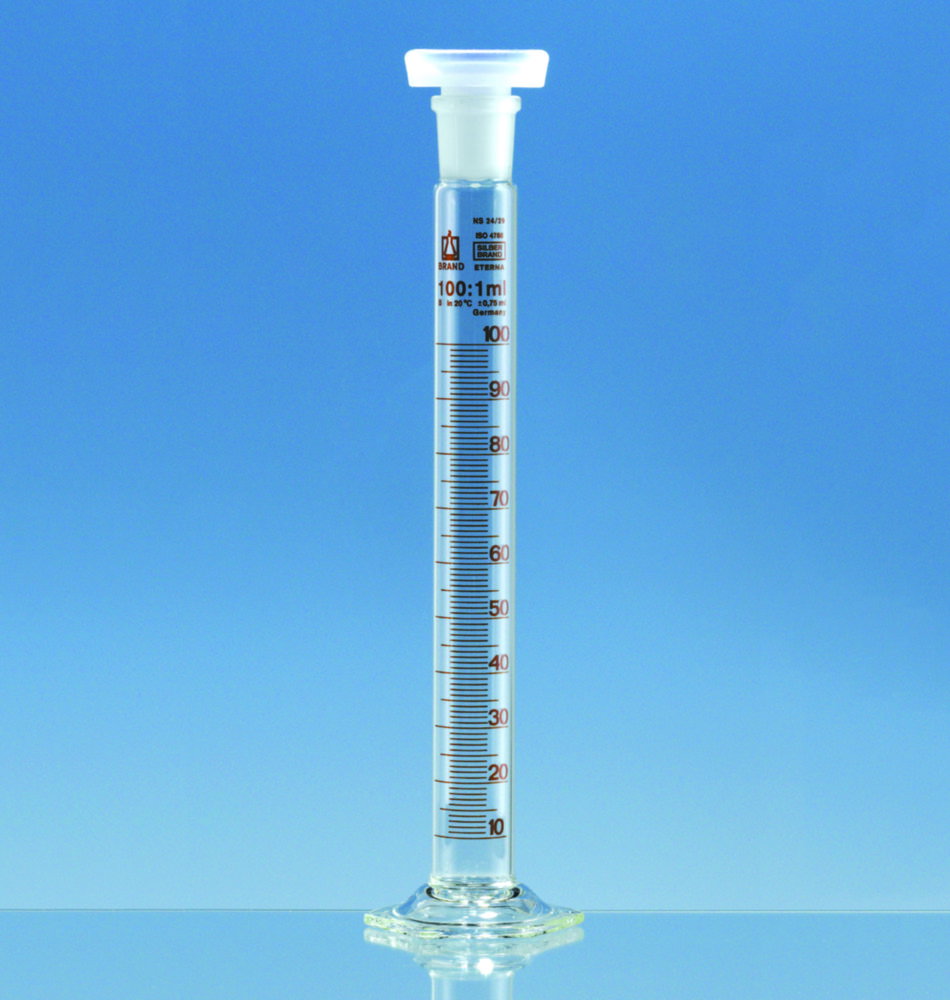 Measuring cylinders 100ml stoppered glas Borosilicate 3.3 pack of 2