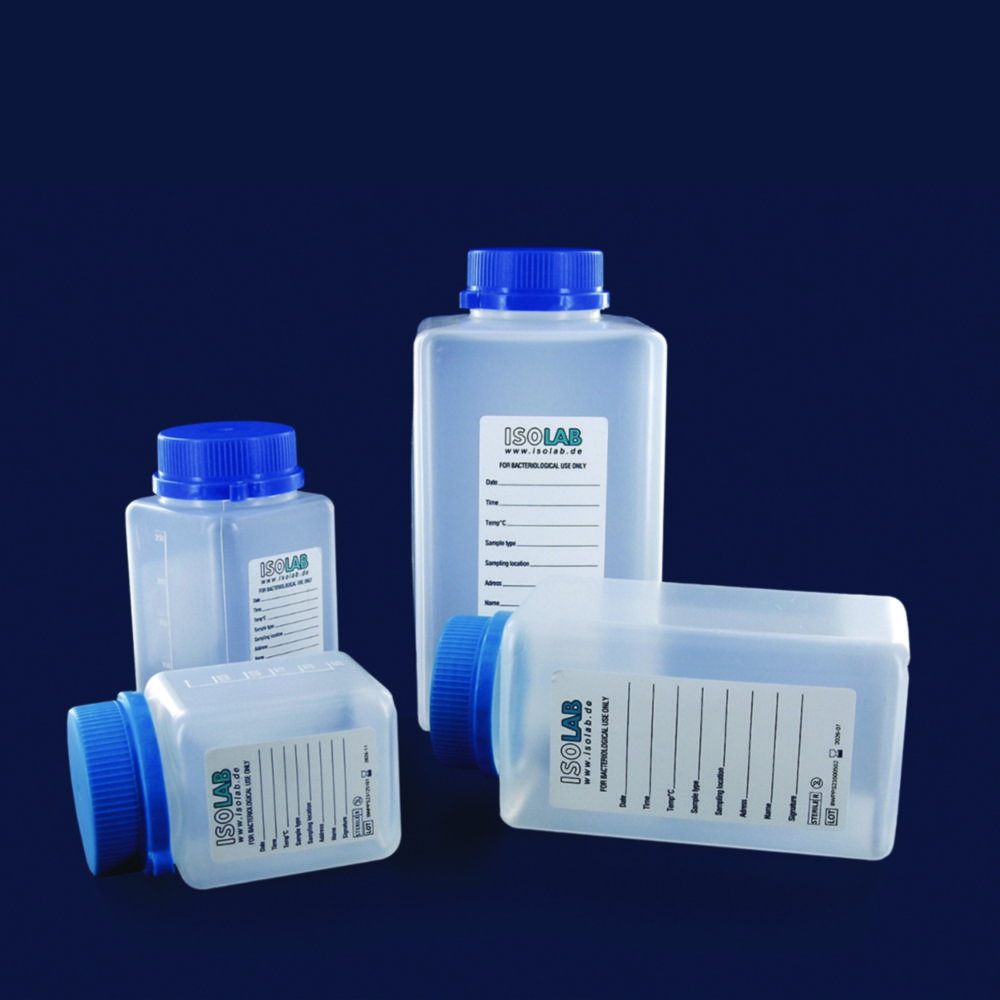 Sample bottles 500 ml PP, clear, sterile R, without sodium thiosulfate, pack of 84