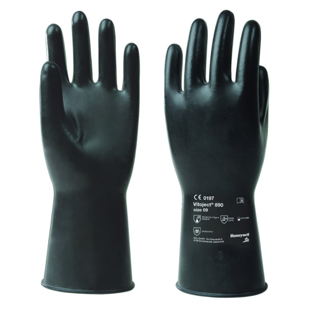 KCL protective glove Vitoject® 890 FKM, black, size 9, length: approx. 350mm, with rolled edge, acc. to EN 374, EN388 level 3101