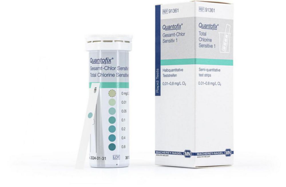 Quantofix® test strips, total chlorine Sensitive 1 7x60 mm, pack of 50 test strips