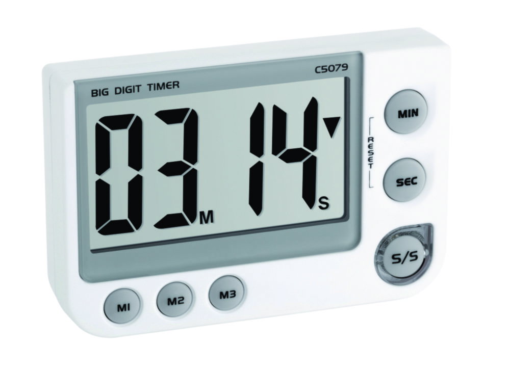 electronical Timer and stop watch, white memory function, LED warning light, with magnet, stand and attachment eye