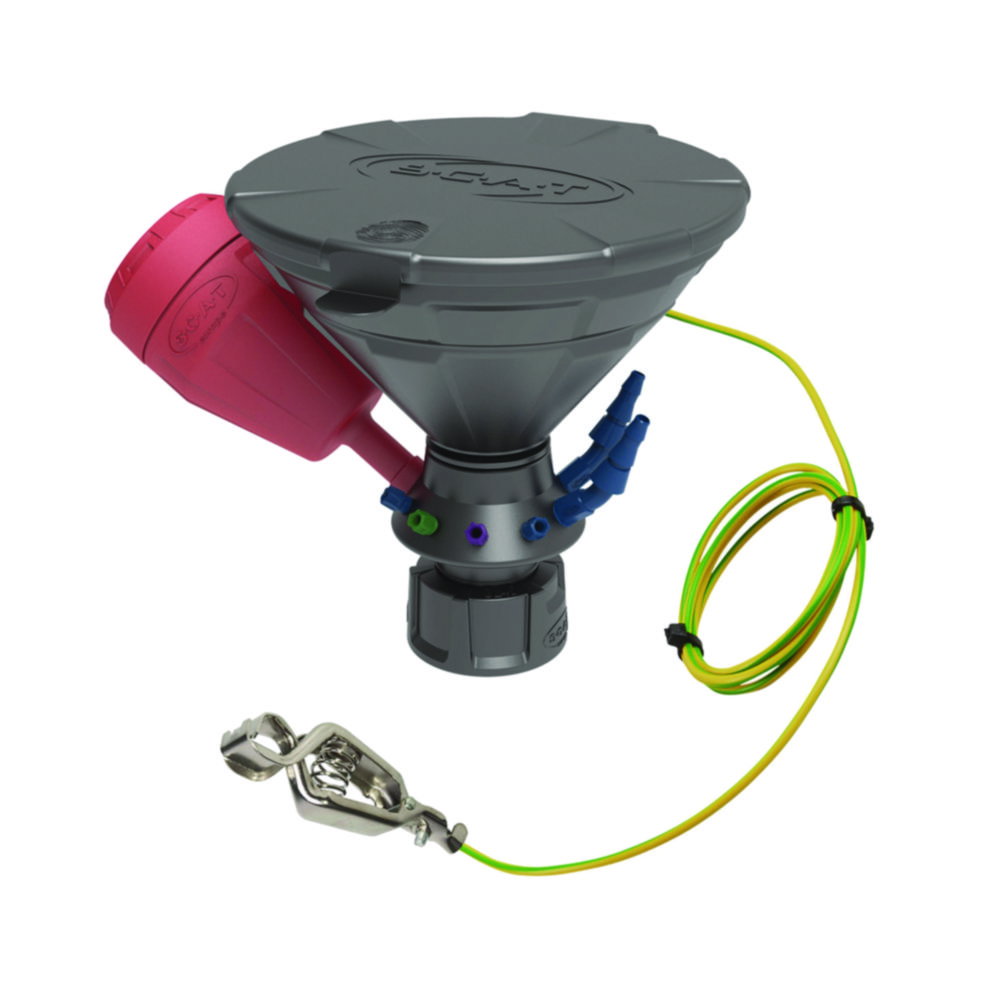 Universal Waste Hub "JAN" - GL45 safety funnel, 4x 1,6/2,3/3,2 mm OD, electrostatic conductive