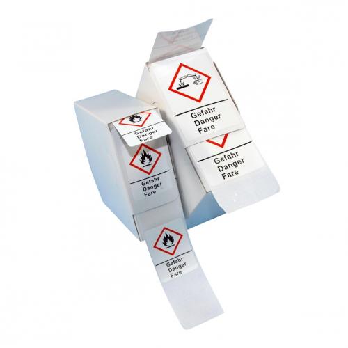 LLG-GHS Warning Labels, Self-Adhesive, Roll in Dispenser Box ...