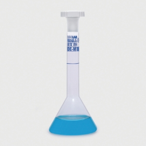 Volumetric flask 4 ml, clear, trapezoidal glass, class A, NS 07/16, PE-stopper, blue scale, batch identification, pack of 2_100239911