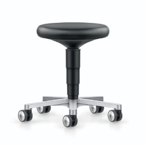 Cleanroom stool 2 with castors, black imitation leather upholstery_100261703