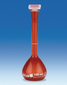 Volumetric flask 250 ml, UV-protect, PMP cl. A, with stopper NS 19/26 with batch certificate_100198704