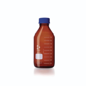 Laboratory bottle 1000 ml, amber glass GL45, with cap and pouring ring_100168959