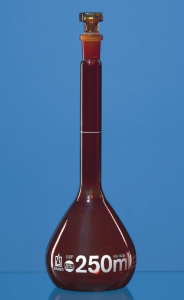 Volumetric flask, 500 ml, NS 19/26 BLUE BRAND, Class A, USP, Borosilicate 3.3, brown glass, glas stopper_100222157