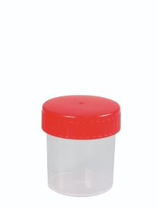 Multipurpose beakers 60 ml with red screw lid, graduated, sterilized, pack of 500_100007505