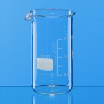 Beaker, tall form, Boro 3.3 250 ml with graduation and spout dia. 60 mm, h. 120 mm DIN EN ISO 3819, pack of 10