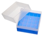 LLG-PP Storage Box for 5ml, 10ml and 20ml Headspace-Vials, blue, with cover (130 x 130 x 102mm), 25 cavities
